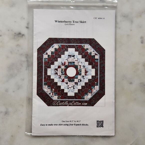 Winterberry Tree Skirt Quilt Pattern Patchwrk Octagon Castilleja Cotton Holiday - Picture 2 of 4